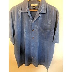 Tommy Bahama 100% Silk Short Sleeve Men's Shirt Blue Button Up Hawaii Beach Med.